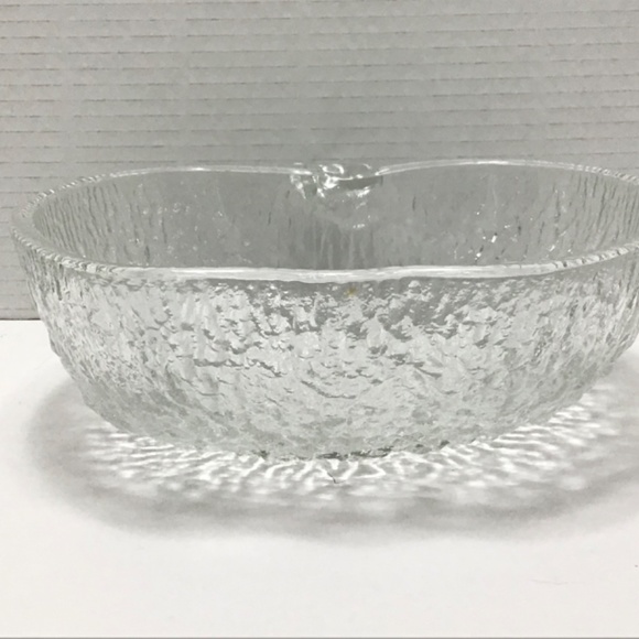 VTG Italian Glass Crystal Ice bowl, clear apple shape tree bark textured - Picture 8 of 9